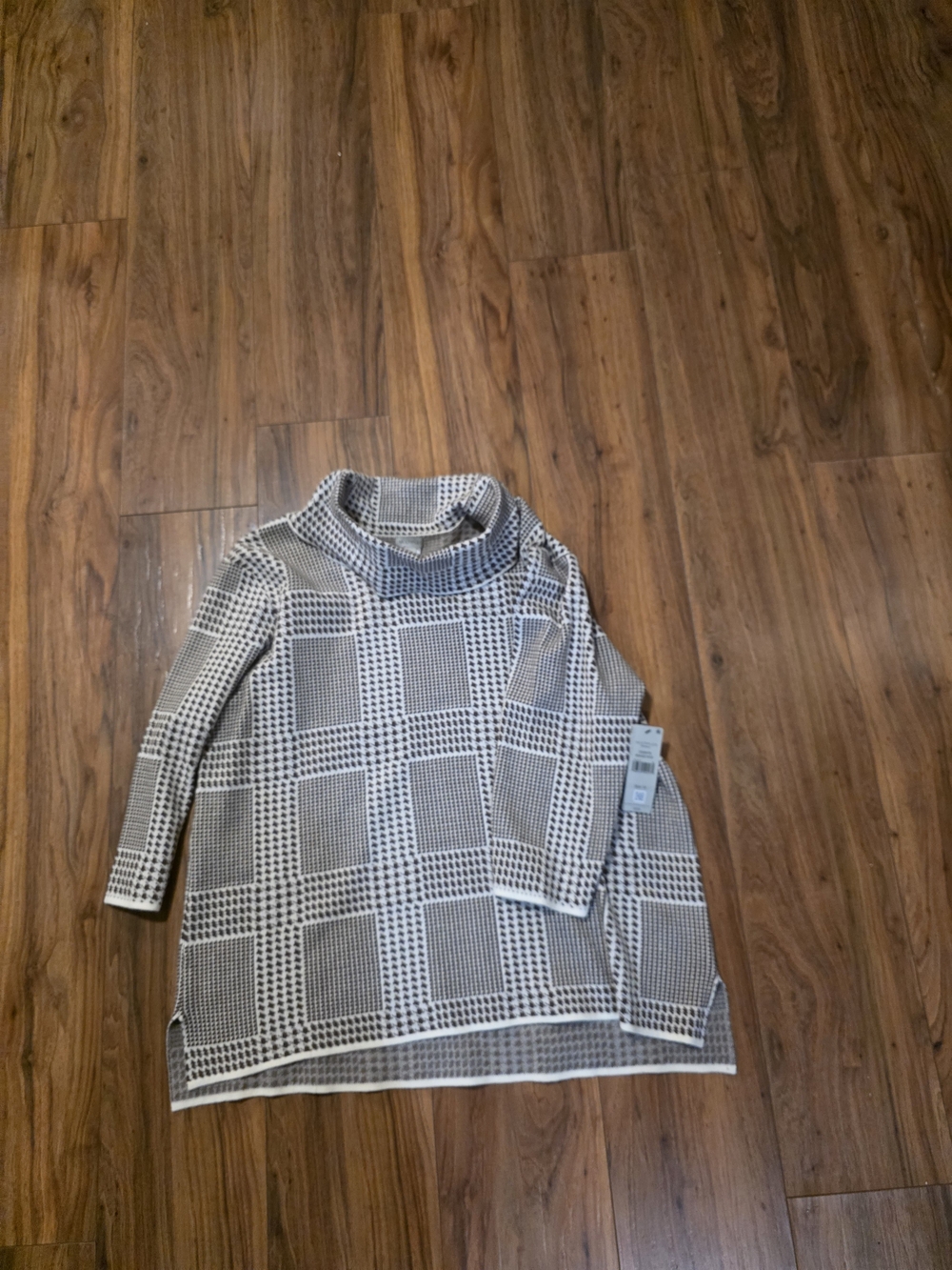 Multiples Black & White Checked Cowl Neck Sweater NWT
